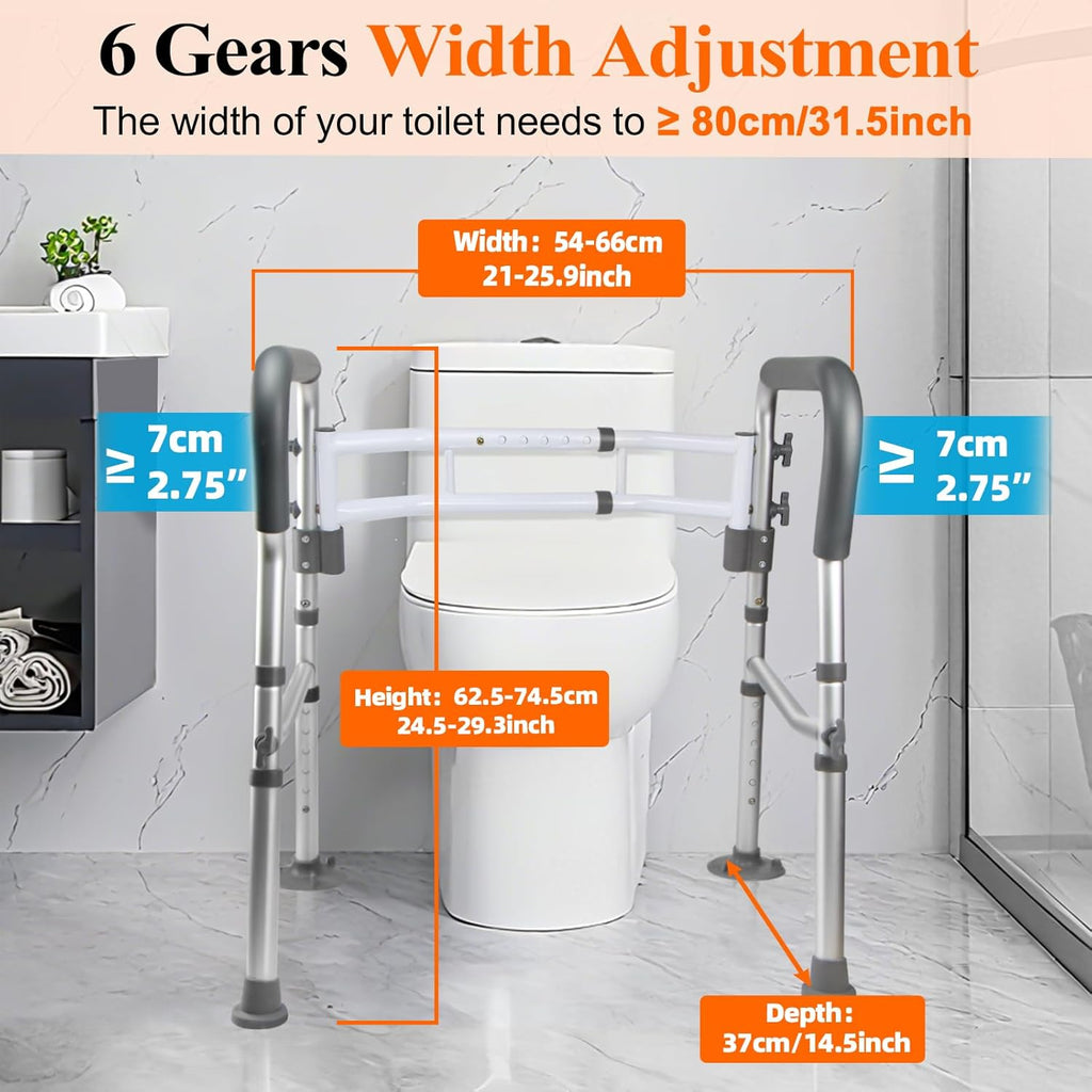 DePango Adjustable Toilet Safety Rails with Handles, Handicap Support Frame

