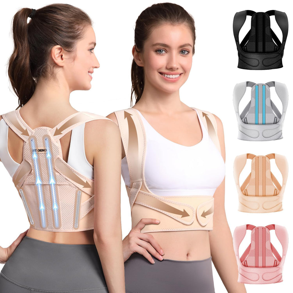 Fit Geno Posture Corrector for Women, Adjustable Upper Back Brace for Neck Support

