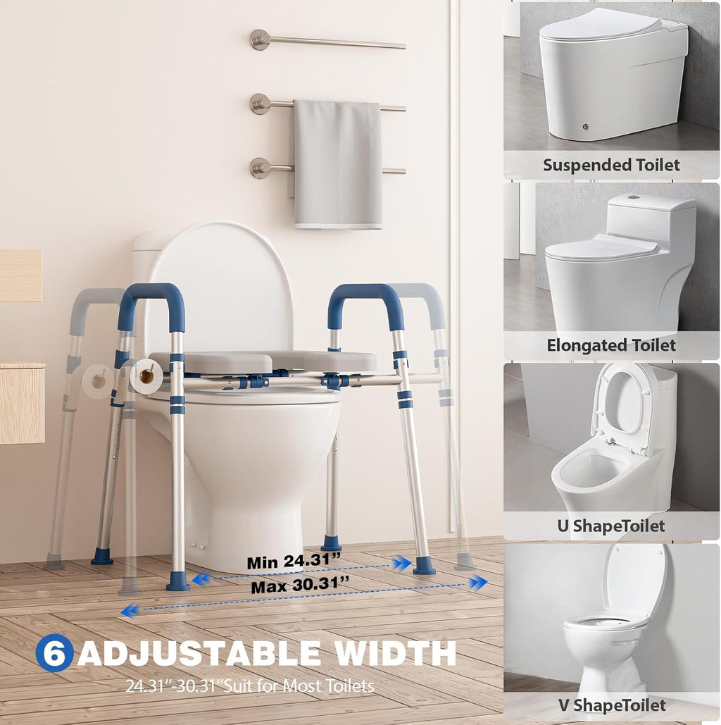 Loyoda Raised Toilet Seat Riser with Padded Handles, Adjustable Height & Width

