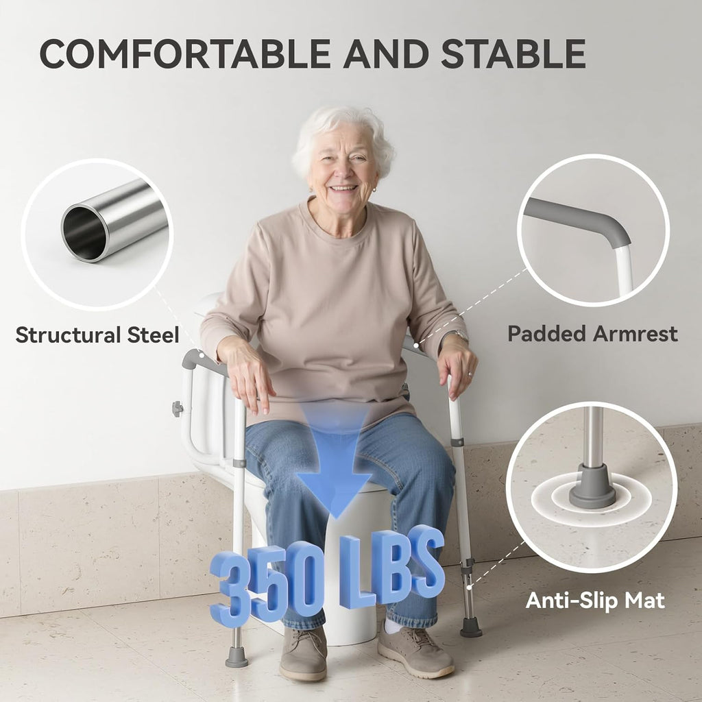 Loyoda Adjustable Toilet Safety Rails with Foam Armrests, Height-Adjustable Legs

