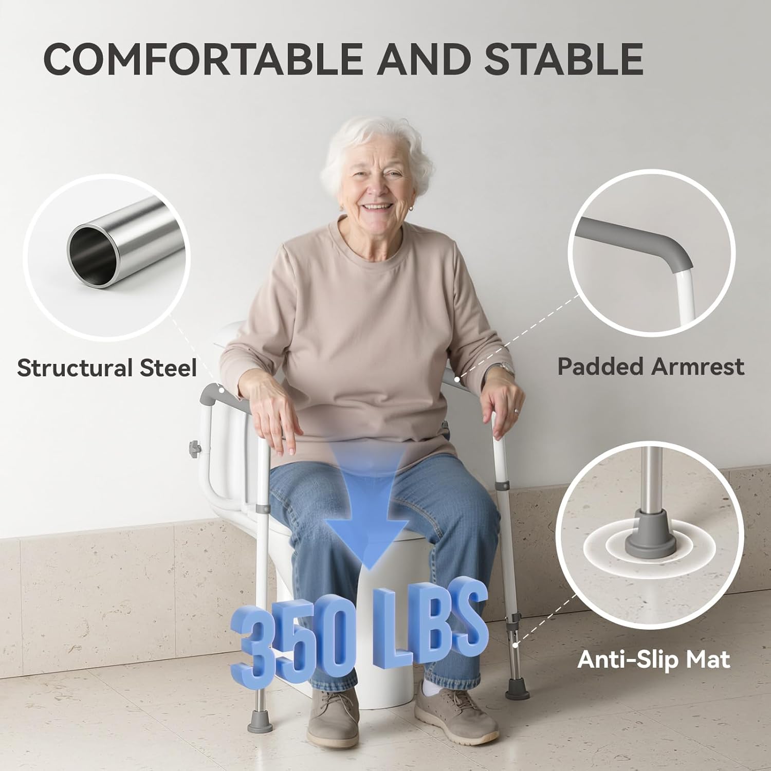 Loyoda Adjustable Toilet Safety Rails with Foam Armrests, Height-Adjustable Legs

