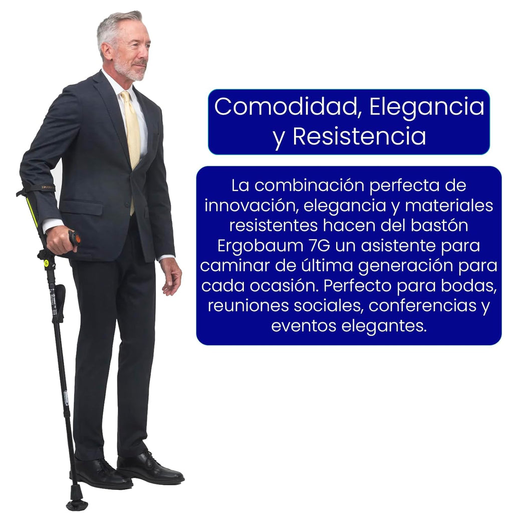 Ergobaum 7G Folding Ergonomic Crutch Walking Cane with Ergocap Tip and LED

