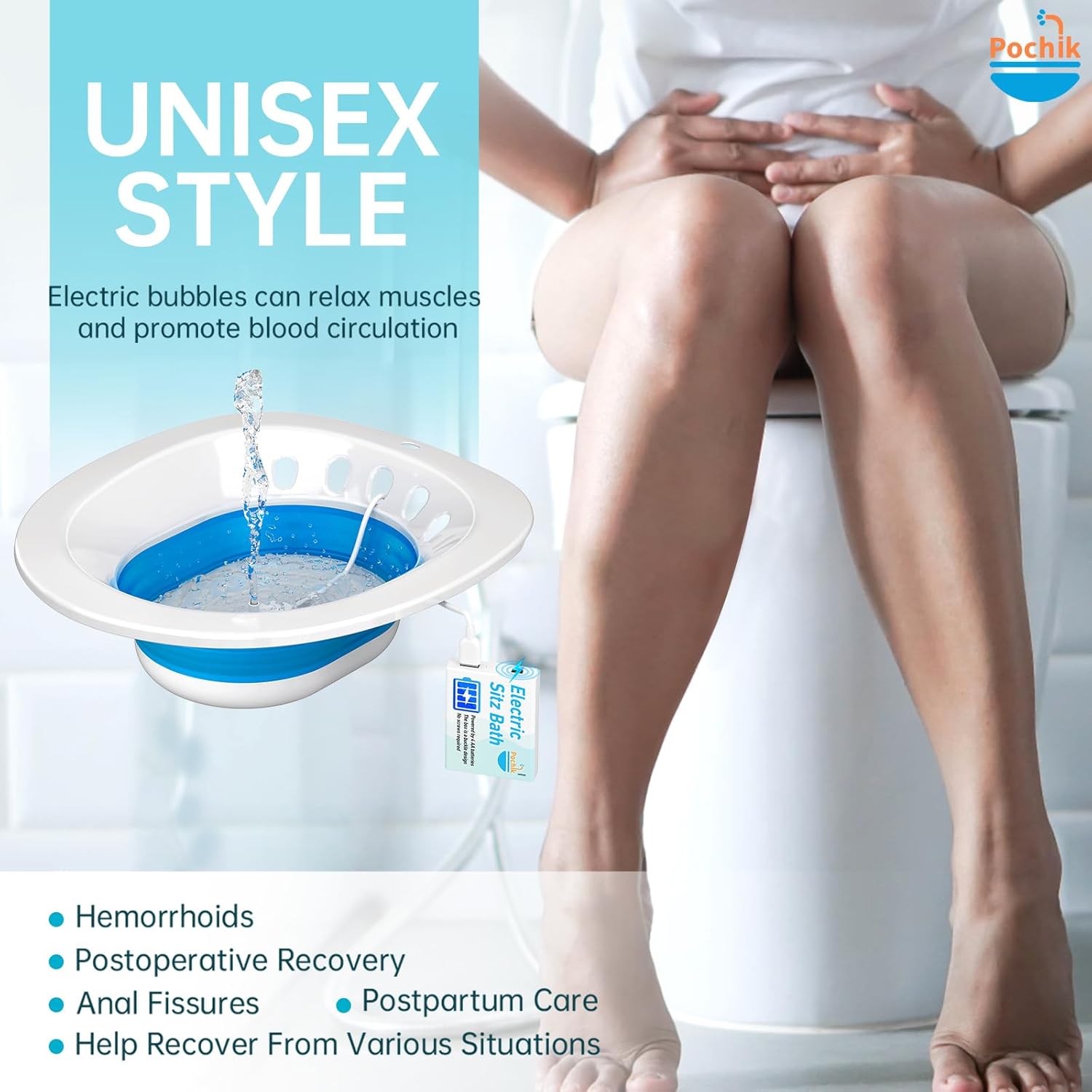 Pochik Electric Sitz Bath Kit for Toilet Seat, Collapsible Soaking Tub

