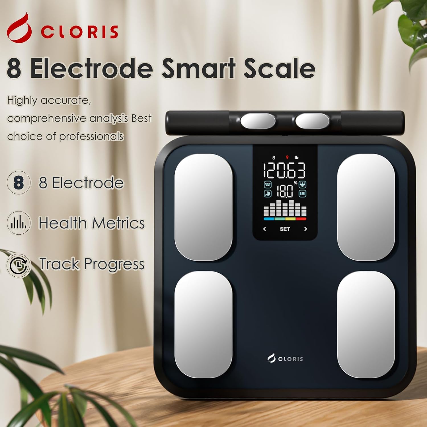 CLORIS Digital Smart Scale 8-Electrode Body Fat BMI Bluetooth App Body Composition

