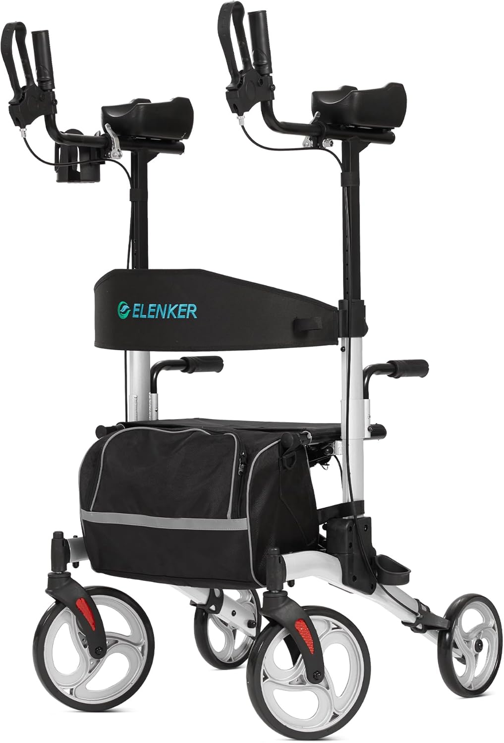 ELENKER Upright Walker Rollator with Folding Seat Backrest and 10 in Wheels

