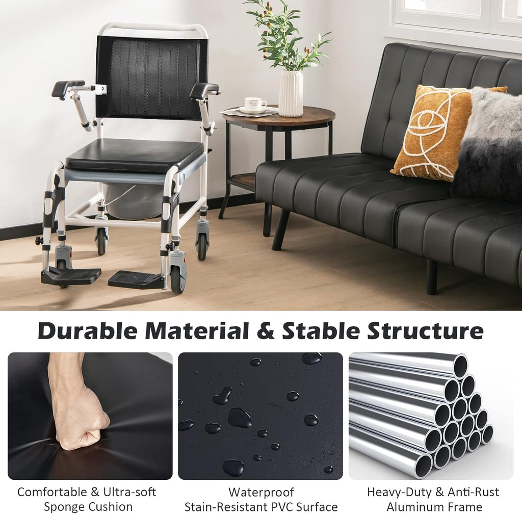 Giantex 4-in-1 Bedside Commode Shower Wheelchair Chair with Arms and Locking Wheels

