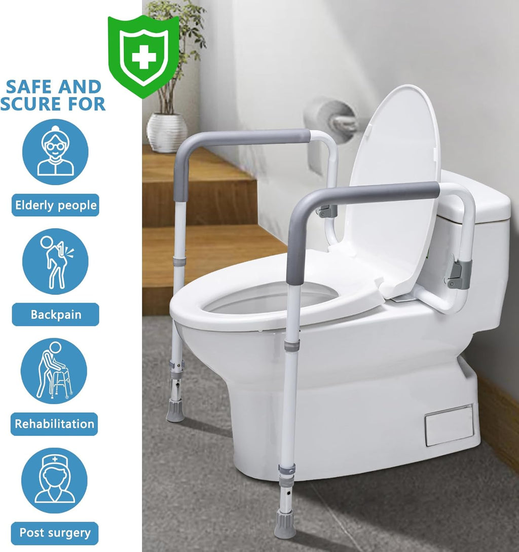 WeHwupe Toilet Safety Rails Adjustable Bathroom Grab Bar with Handles

