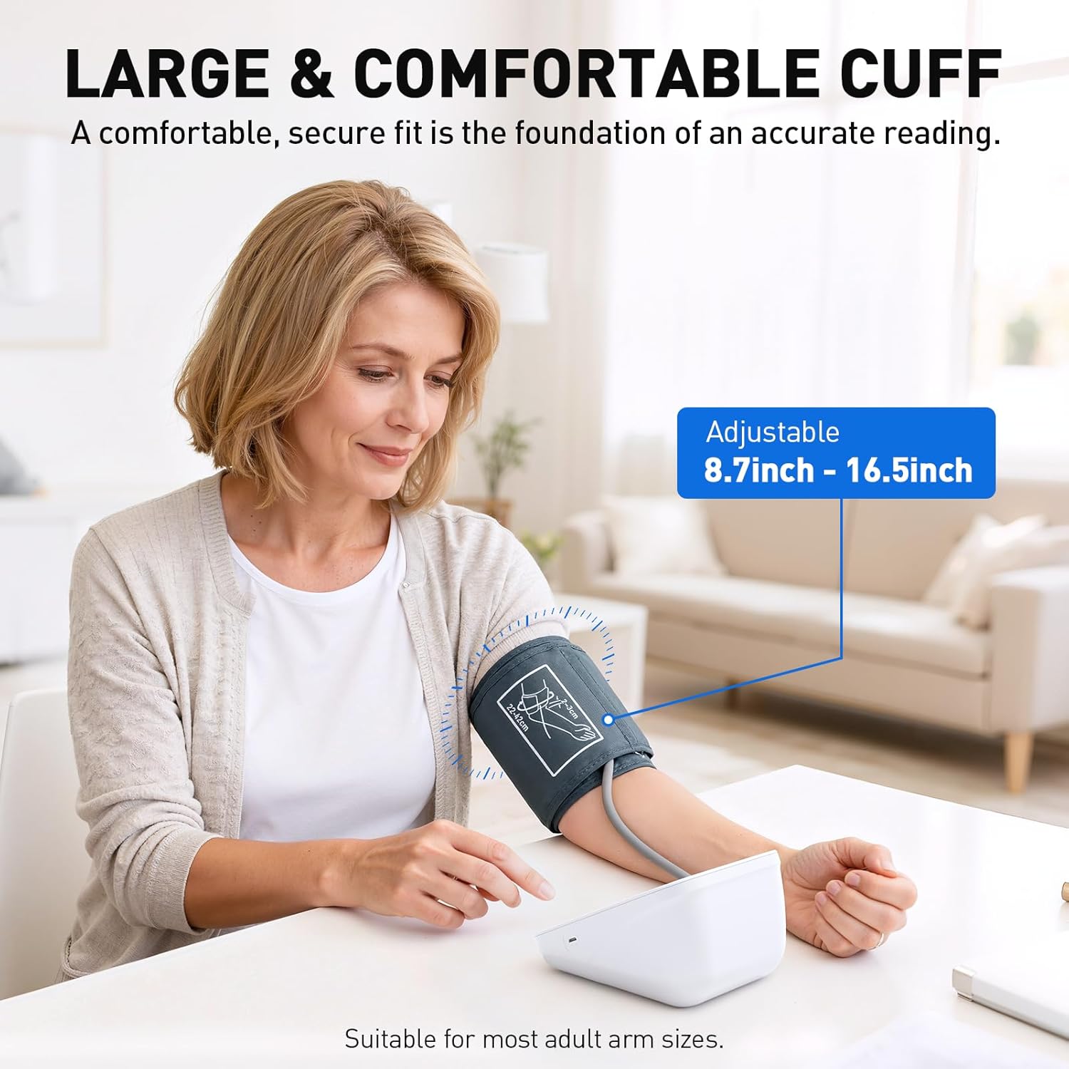 Upper Arm Automatic Digital Blood Pressure Monitor with Large LCD and Adjustable Cuff

