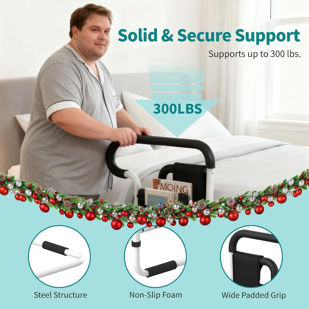 Bed Rails for Elderly Adults Safety Adjustable Bed Assist Rail with Storage Pockets

