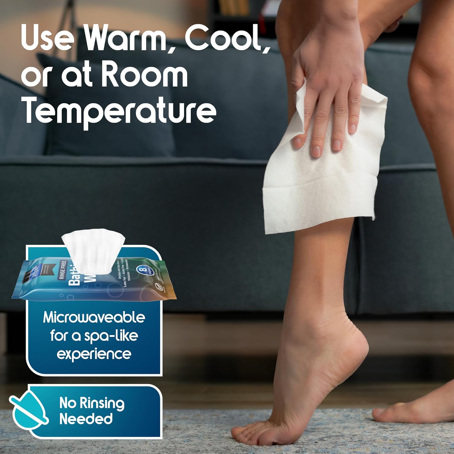 Inspire Adult Body Wipes Rinse-Free Bathing Washcloths, Aloe Vera, Incontinence

