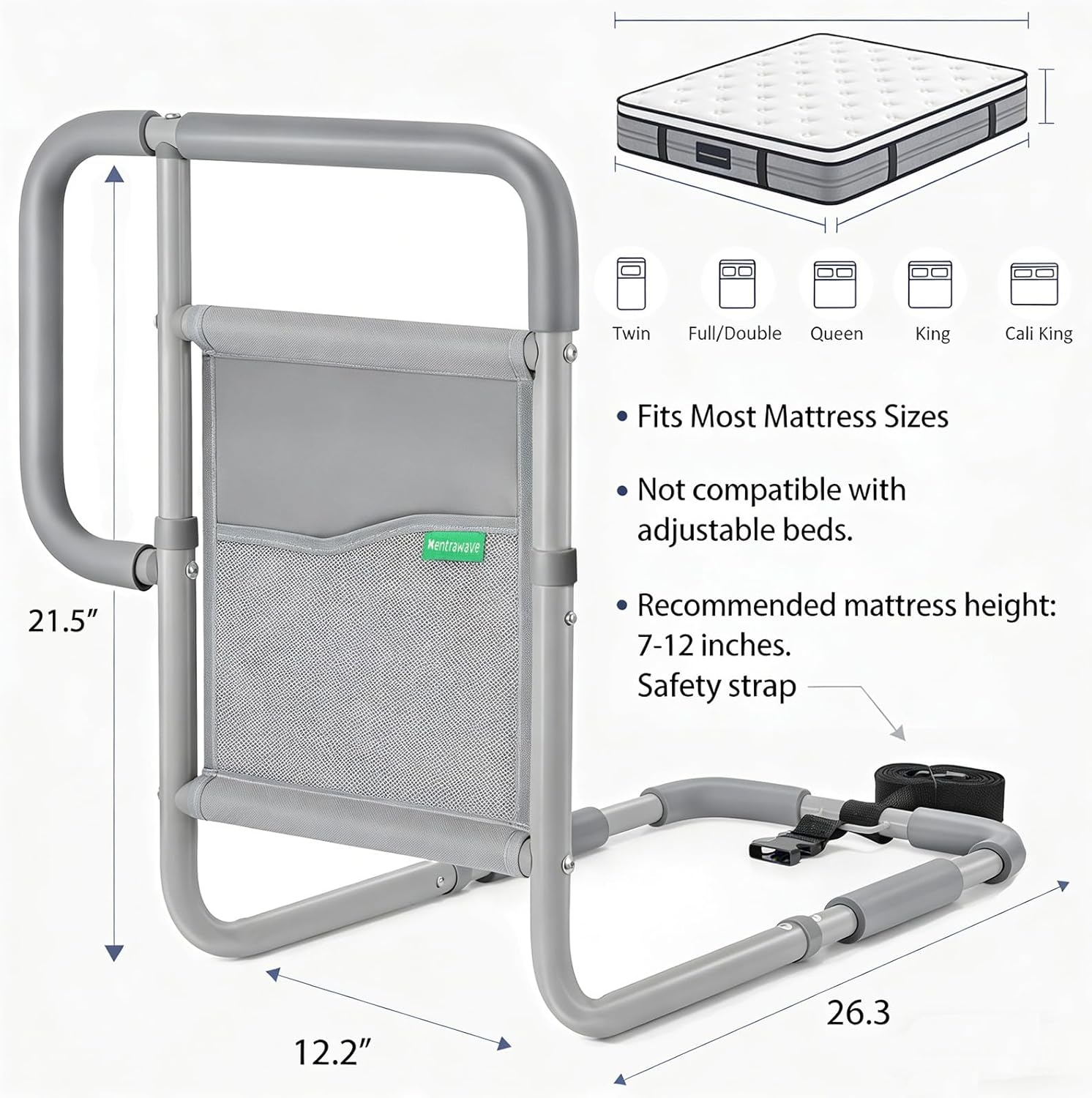 Bed Assist Rail for Elderly Adults, ASTM-Certified, Dual Non-Slip Handles

