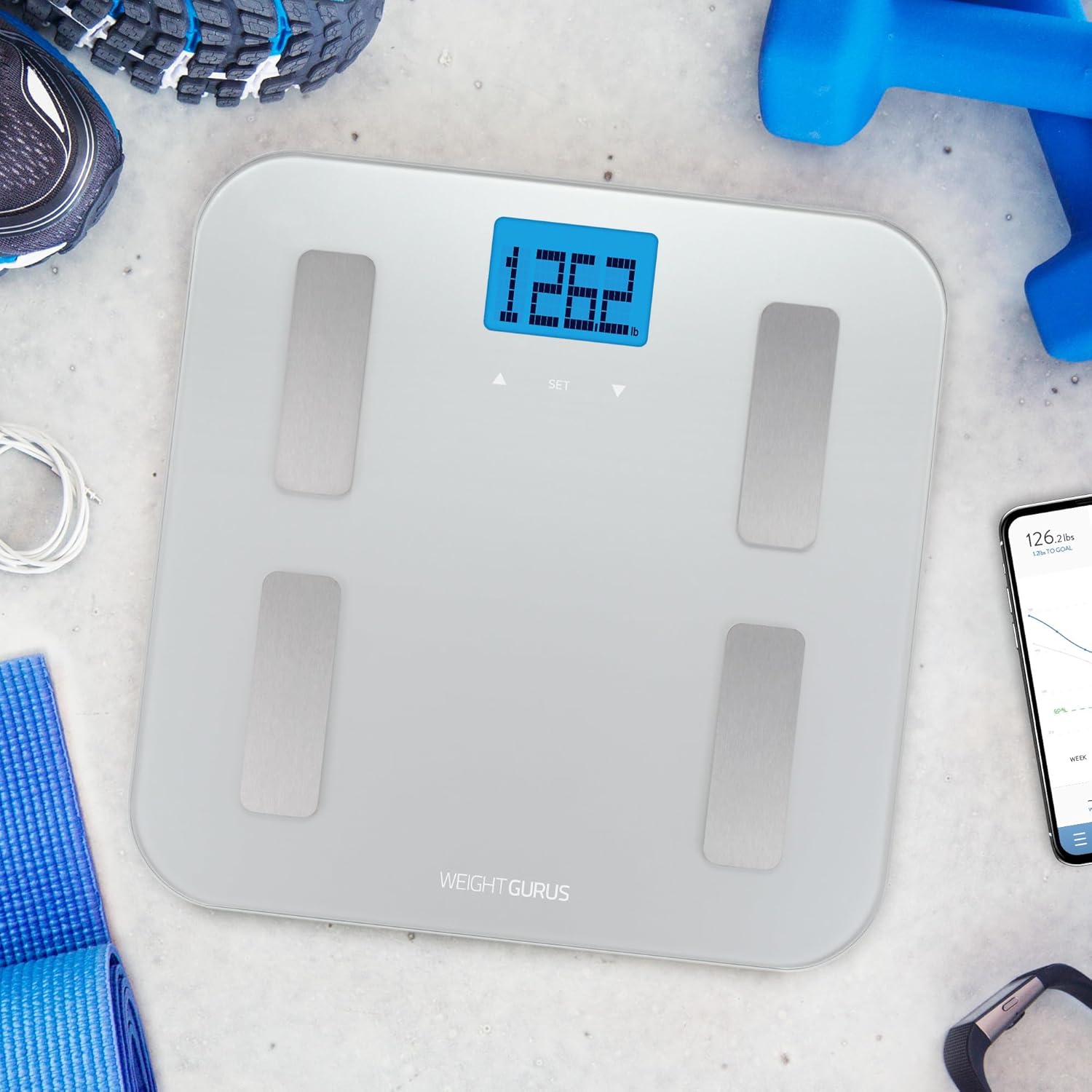 Weight Gurus Digital Body Fat Scale with Large Backlit LCD and Smartphone Tracking

