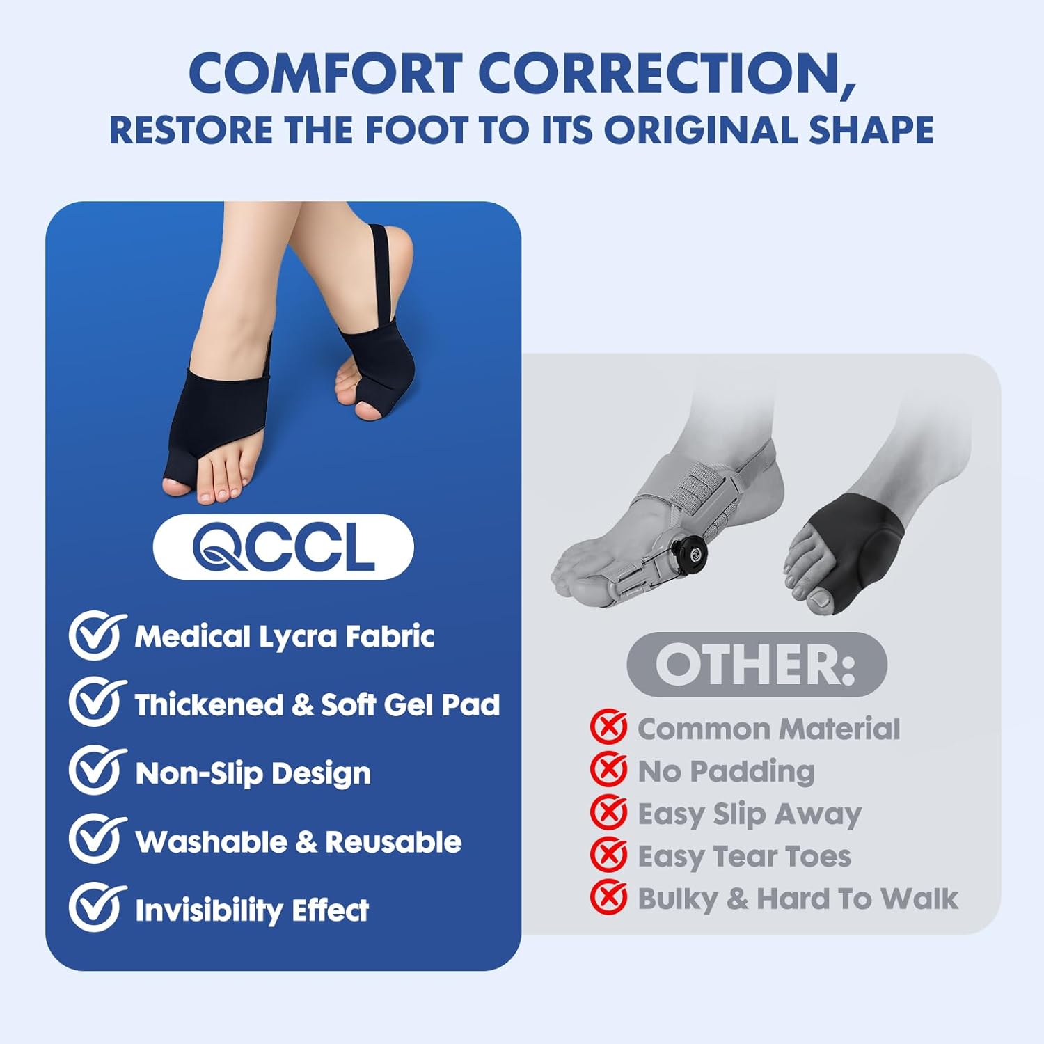 QCCL Bunion Corrector for Big Toe, Hallux Valgus Gel Cushion with Anti-Slip Pads

