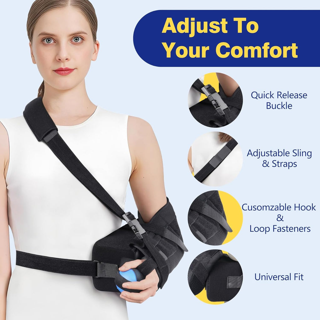 Shoulder Abduction Sling Immobilizer, Padded Rotator Cuff Support Brace with Pillow

