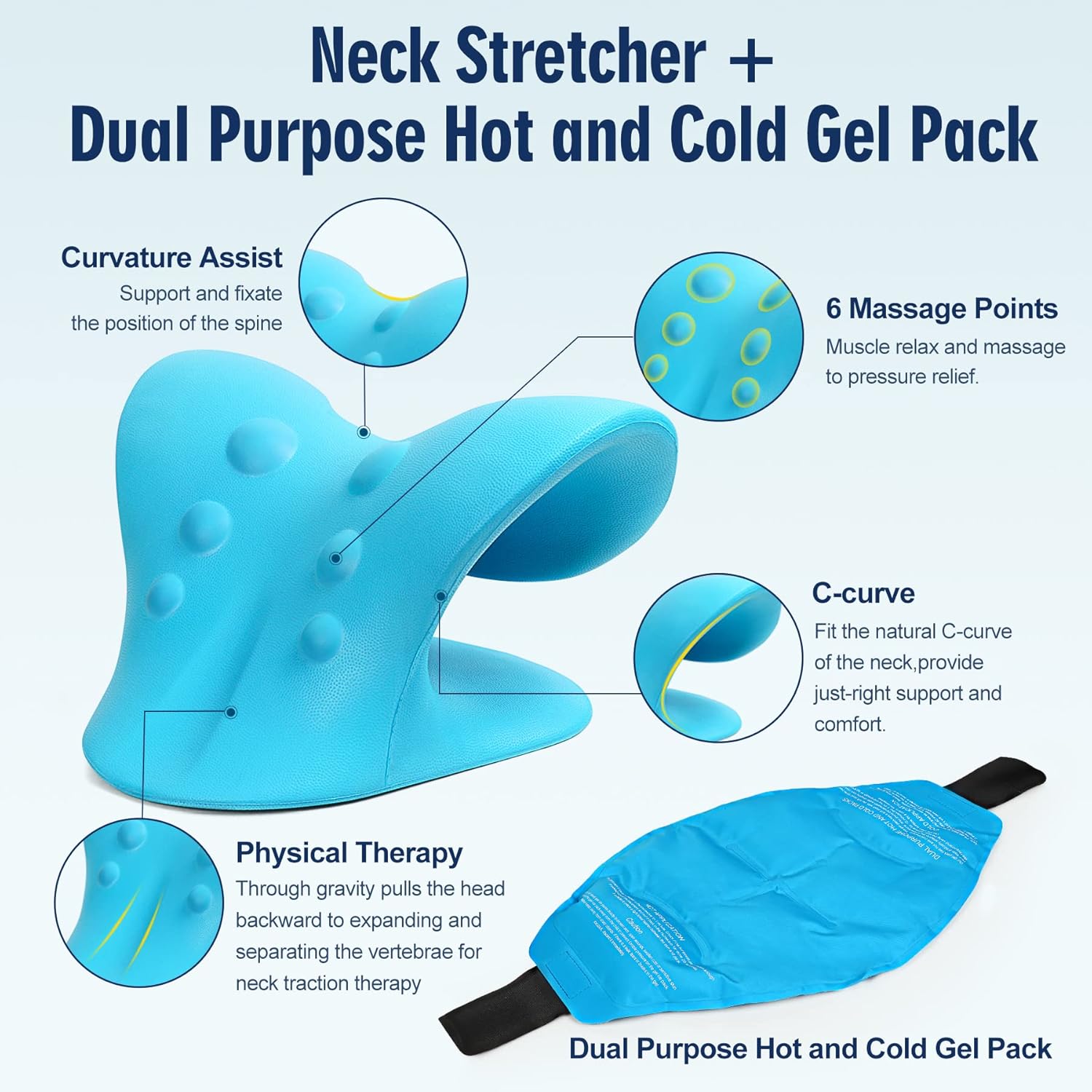 Neck Traction Pillow with Hot Cold Gel Pack for Cervical Pain Relief

