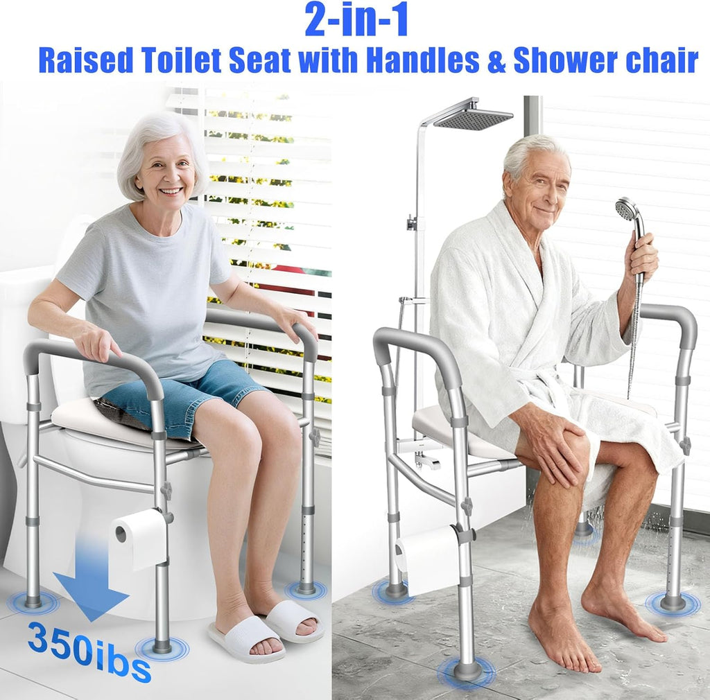 TVOVME Raised Toilet Seat with Handles, Adjustable Height and Width

