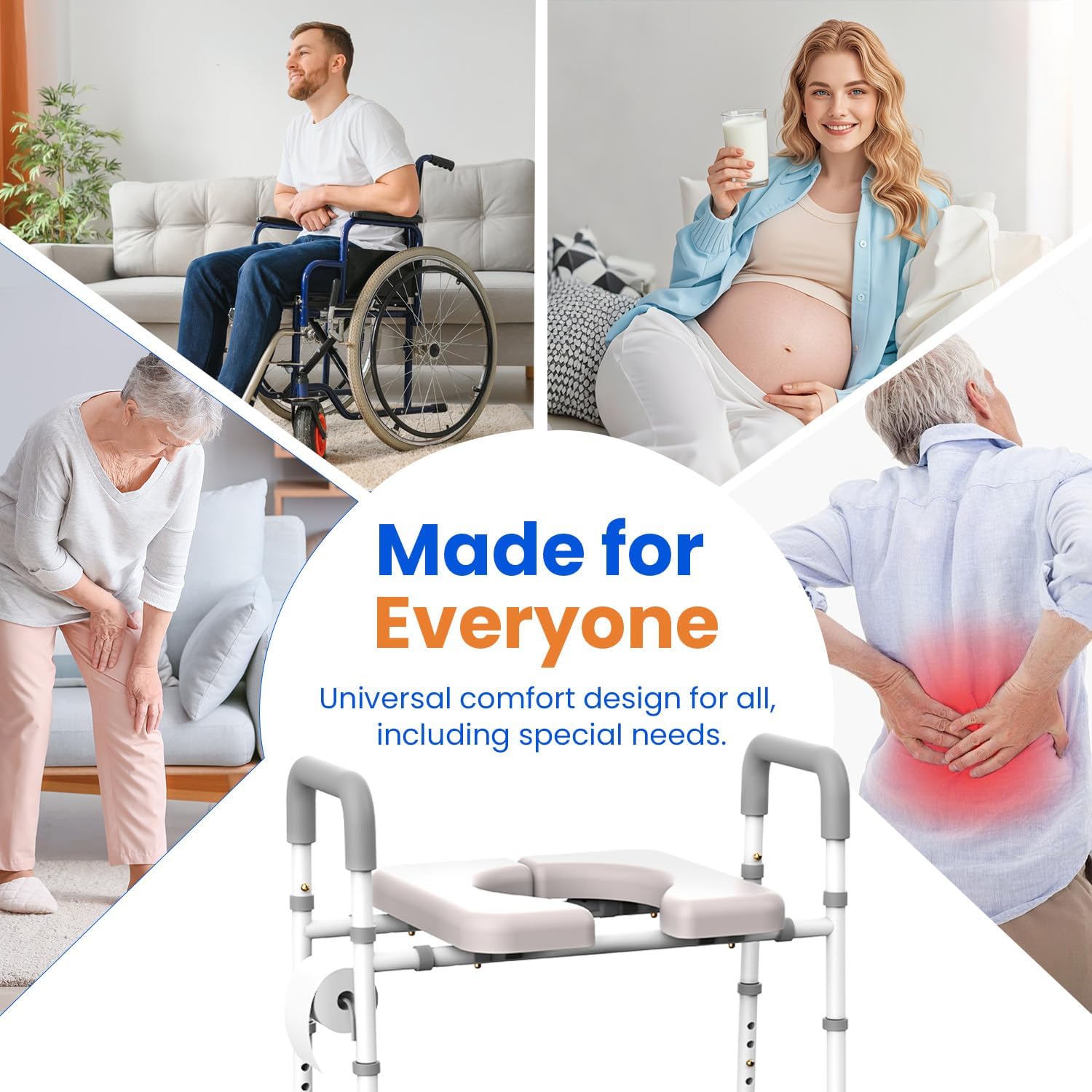 Raised Toilet Seat with Handles, Adjustable Height and Width Toilet Riser, 400 lb

