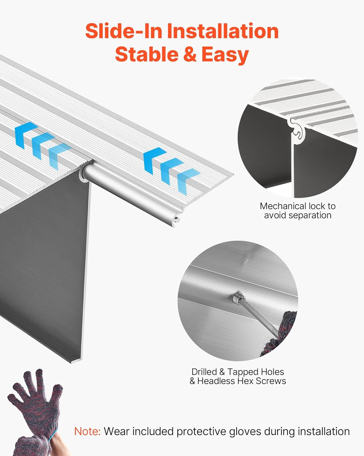 VEVOR Aluminum Door Threshold Ramp for Wheelchairs, Handicap Steps, 800 lb Load

