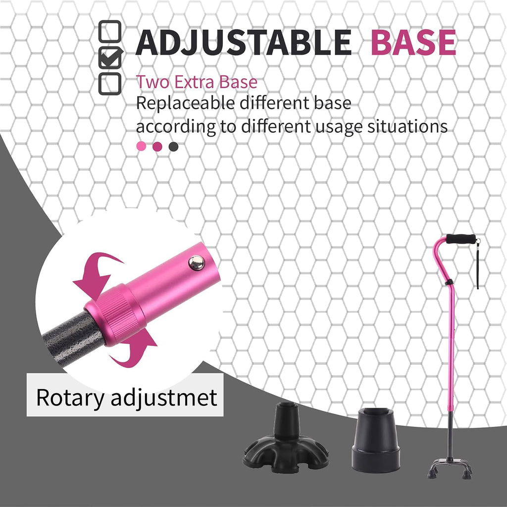 LIXIANG Quad Walking Cane Foldable Adjustable Aluminum Non-Slip Foam Handle

