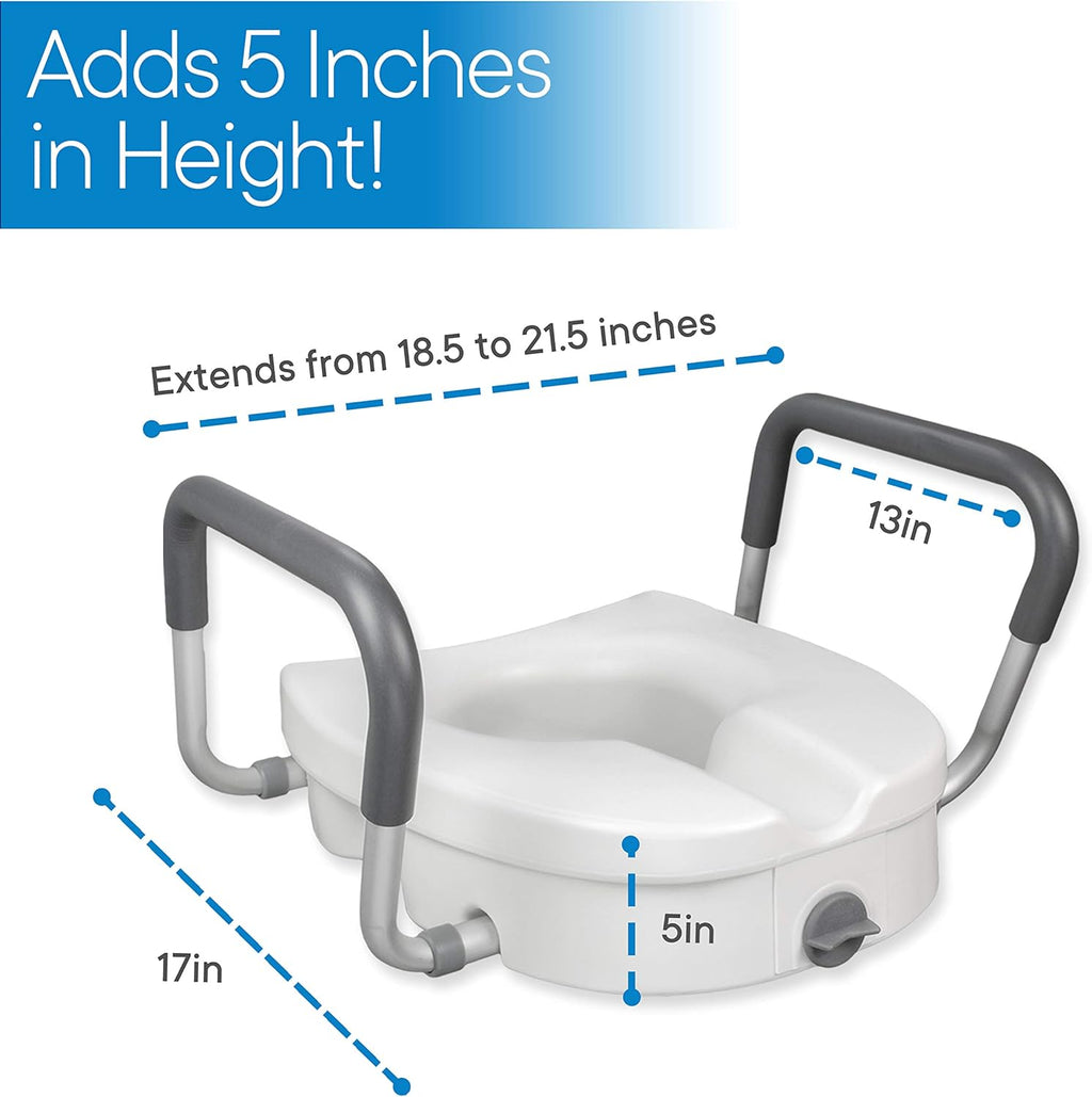 RMS Raised Toilet Seat 5-Inch Elevated Riser with Adjustable Padded Arms

