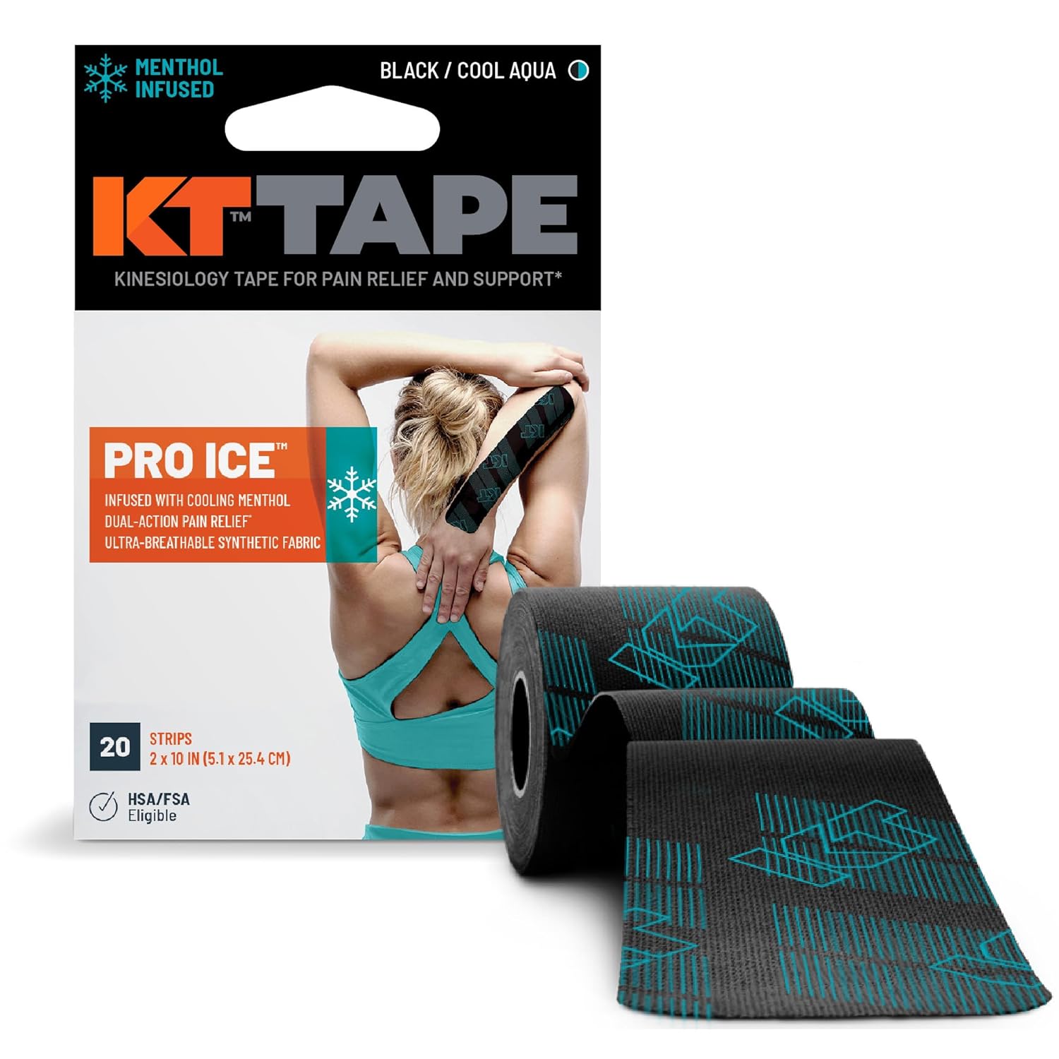 KT Tape Pro Ice Menthol Infused Kinesiology Tape, 20 Precut Strips

