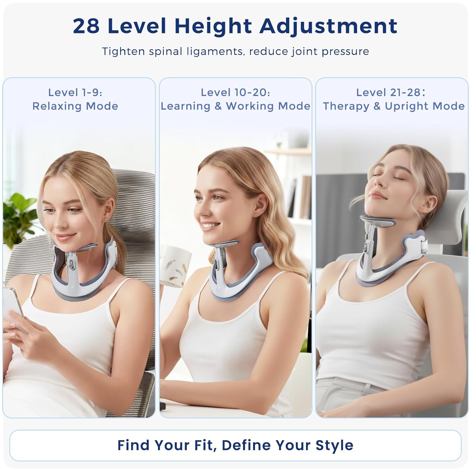Posture Corrector Neck Collar for Cervical Alignment, 360° Adjustable Support, 28 Levels

