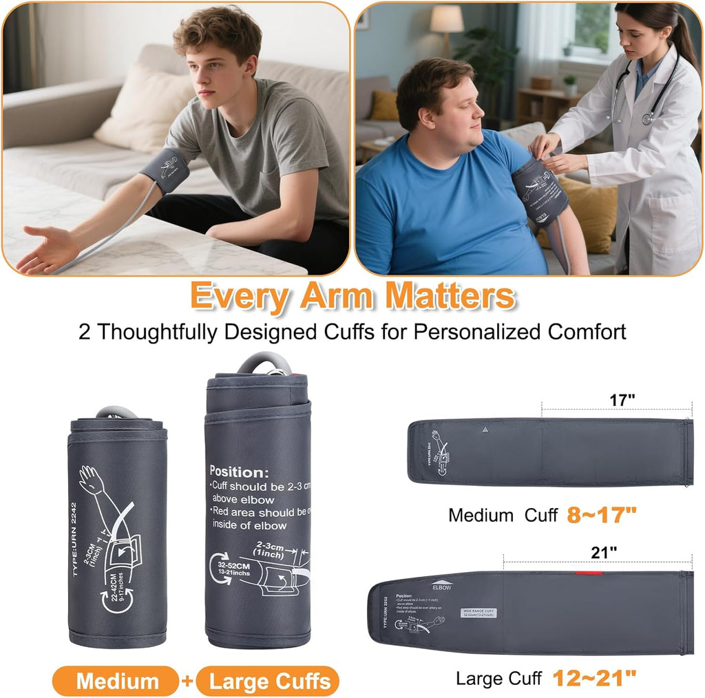 Upper Arm Blood Pressure Monitor for Home Use, Dual Cuff, Backlit LED Display

