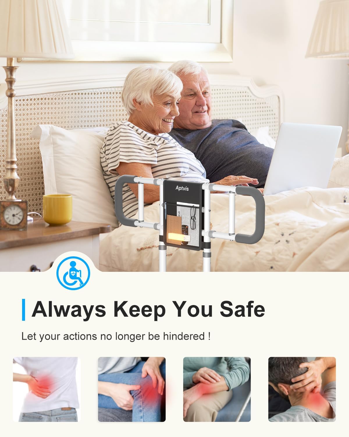 Foldable Bed Assist Rail for Seniors, ASTM Compliant Safety Support with Motion Light

