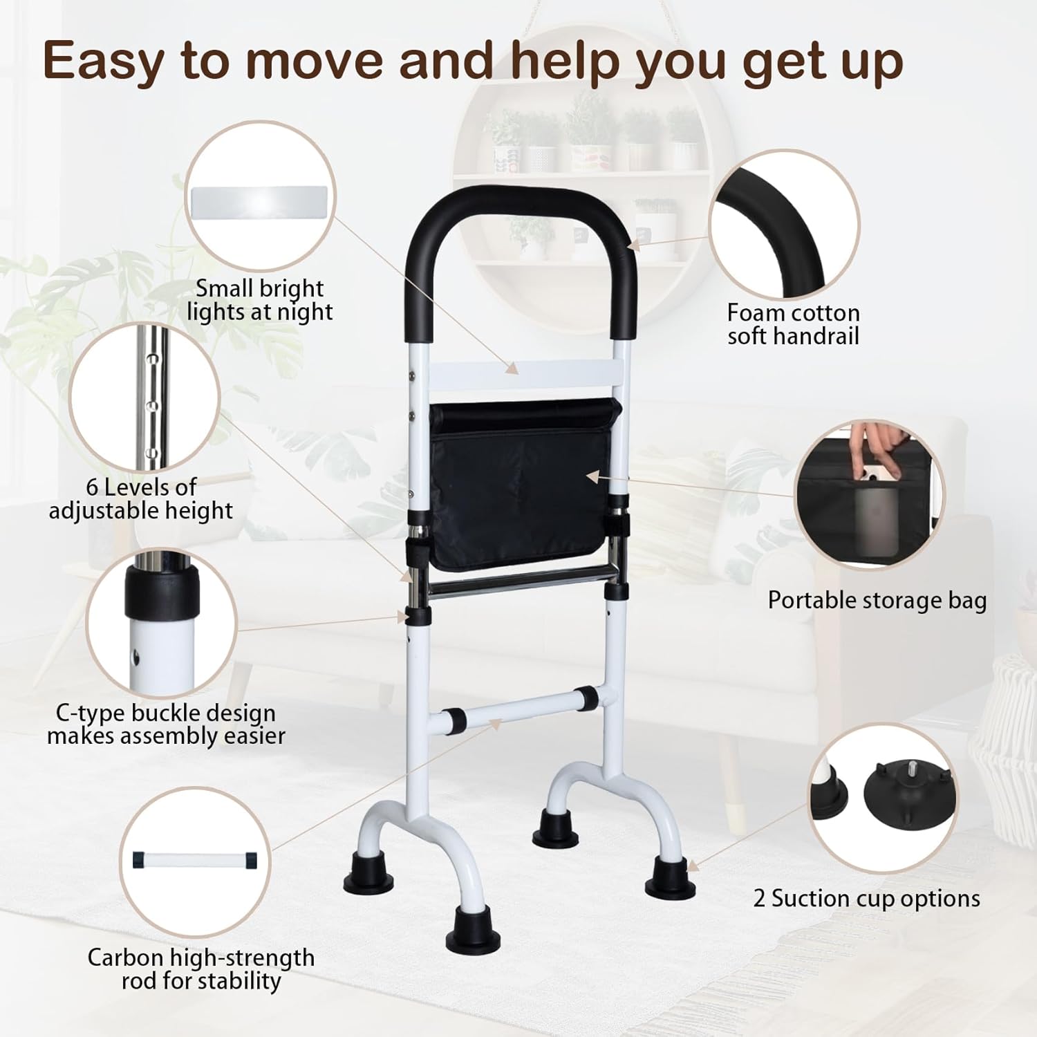 Adjustable Couch Stand Assist Aid with Night Light, Carbon Steel, Up to 300 lb

