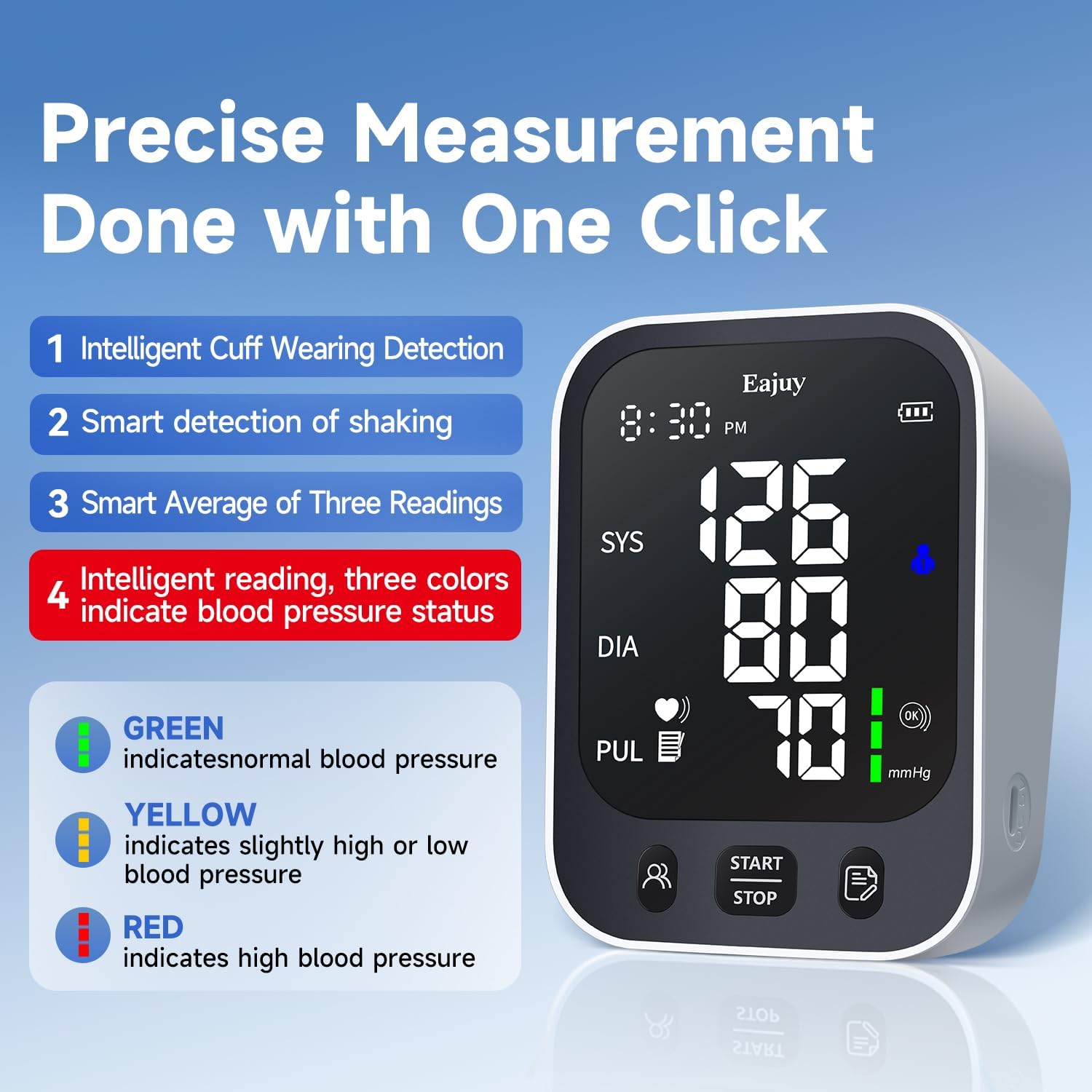 Upper Arm Blood Pressure Monitor with Large LED Display, Dual User and Adjustable Cuff

