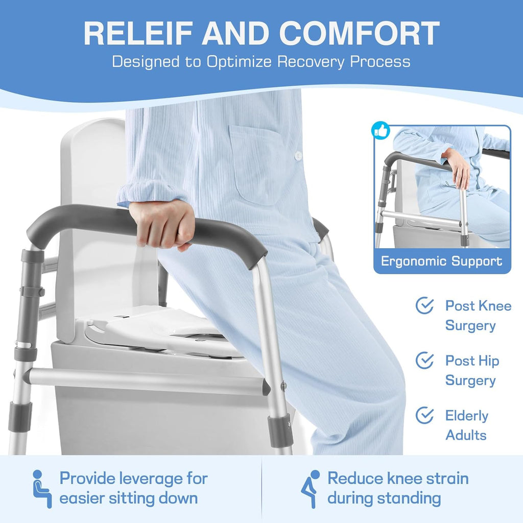 TABEKE Toilet Safety Rails for Seniors Adjustable Height Width Foldable Handles

