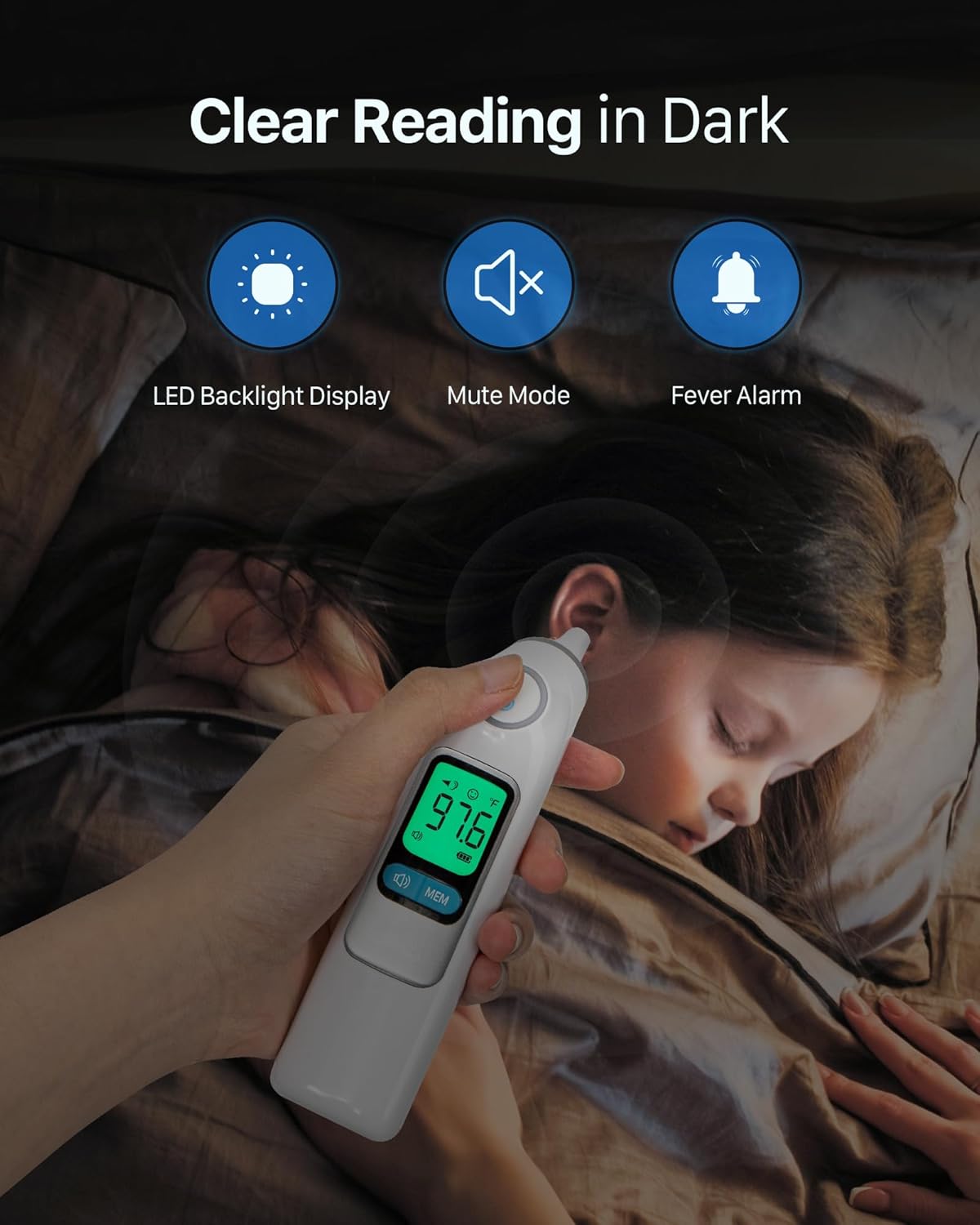 Infrared Ear Thermometer for Kids and Adults, 1-Second Read, 30 Memory, 24 Probe Covers

