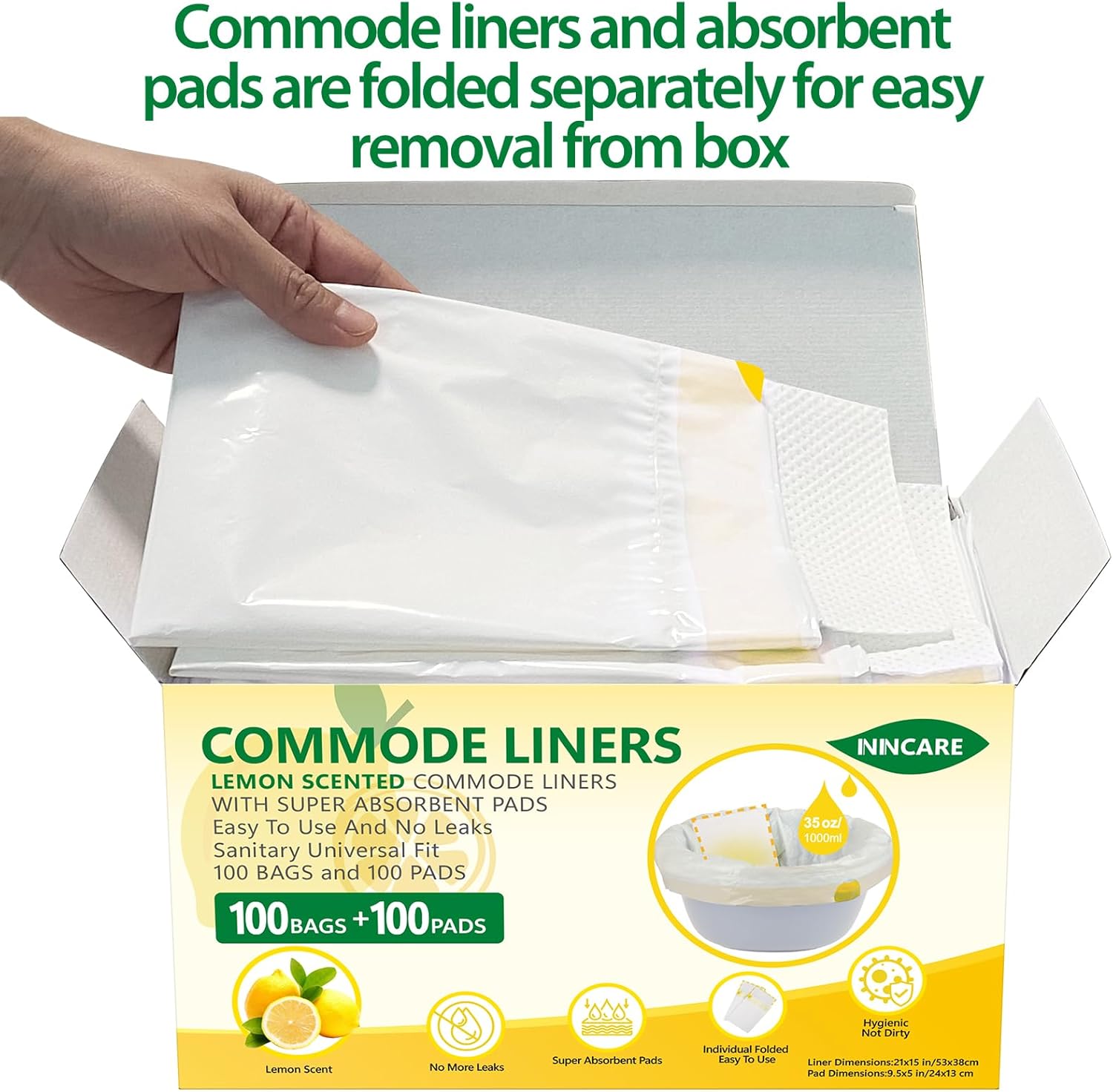 Commode Liners with Absorbent Inserts for Bedside Commode, Toilet & Camping

