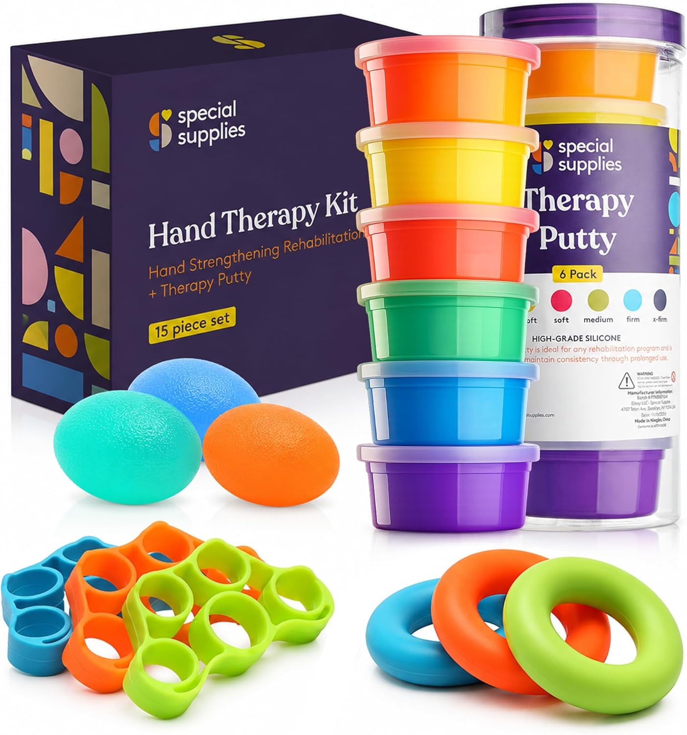 Special Supplies Physical Hand Therapy Putty Kit, Finger Exercisers, 15-Piece

