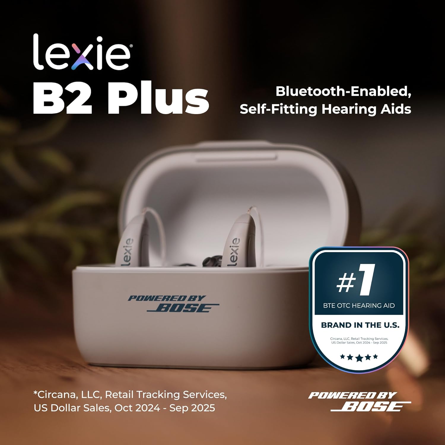 Lexie B2 Plus Powered by Bose OTC Rechargeable Hearing Aids with Charging Case


