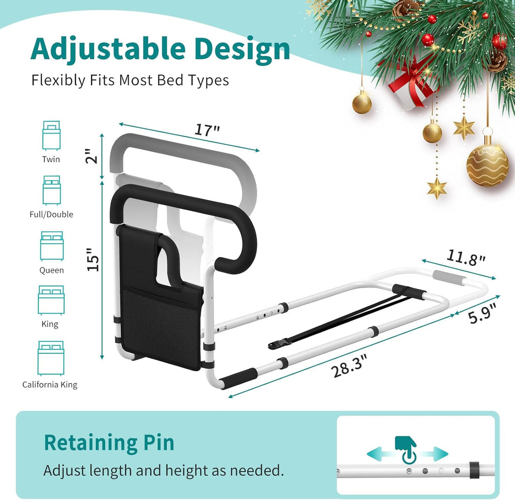 Bed Rails for Elderly Adults Safety Adjustable Bed Assist Rail with Storage Pockets

