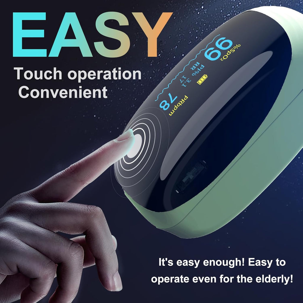 Fingertip Pulse Oximeter with Respiration Rate Monitoring, PI & RR, Rechargeable

