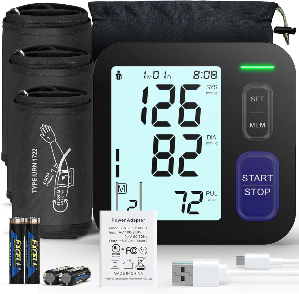 AQESO Upper Arm Blood Pressure Monitor with 3 Adjustable Cuffs, Digital BP Machine

