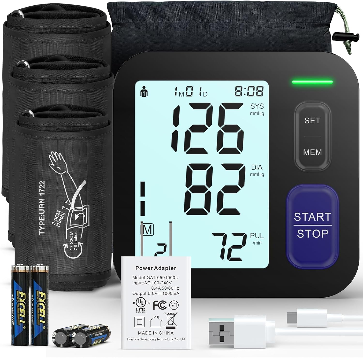 AQESO Upper Arm Blood Pressure Monitor with 3 Adjustable Cuffs, Digital BP Machine

