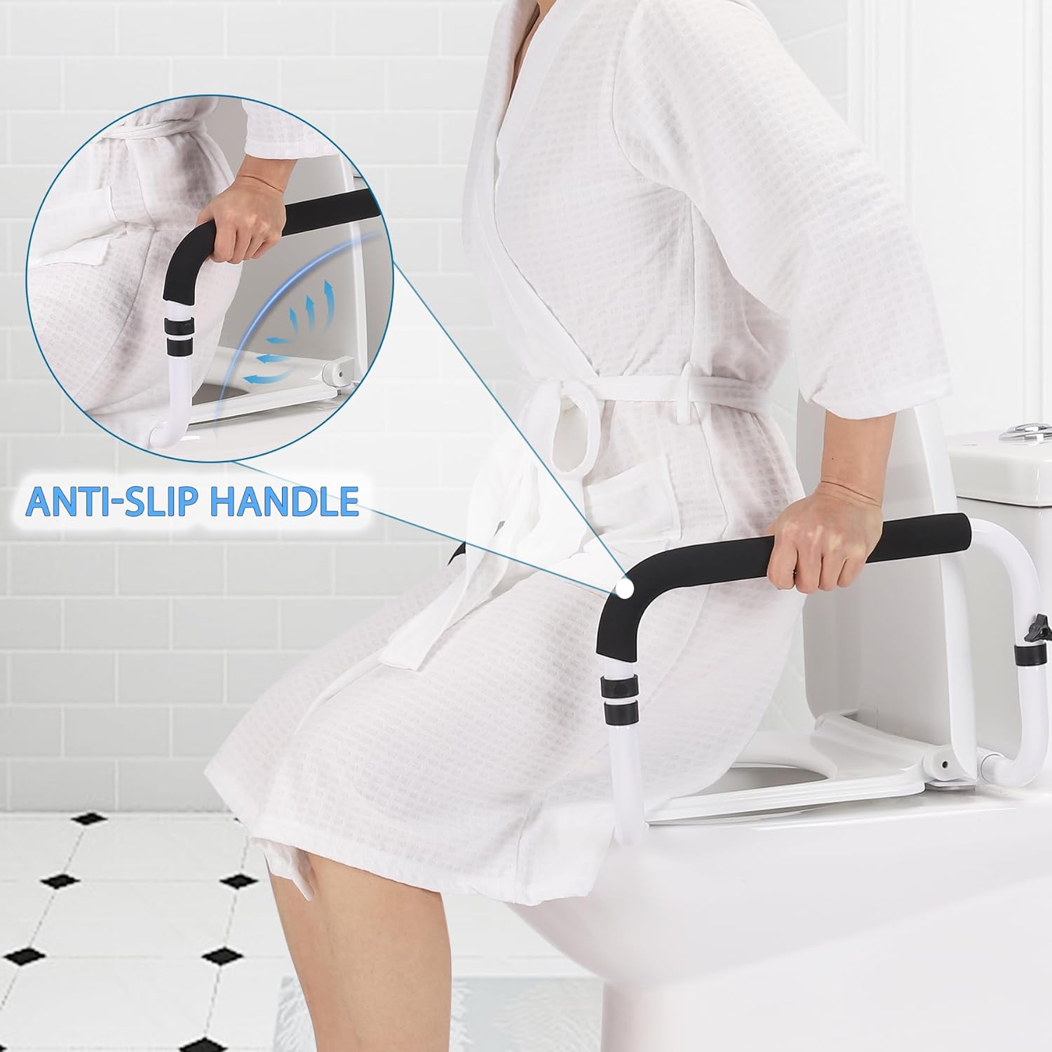 Toilet Safety Rail Grab Bar with Adjustable Width for Toilet Seat, 350 lb

