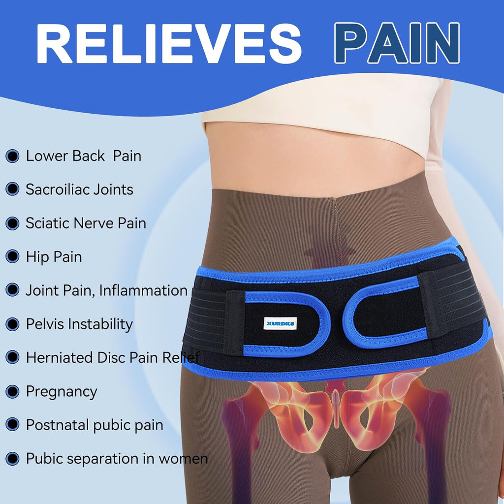 XURDKS Sacroiliac SI Joint Belt, Pelvic Support for Lower Back, Anti-Slip Straps

