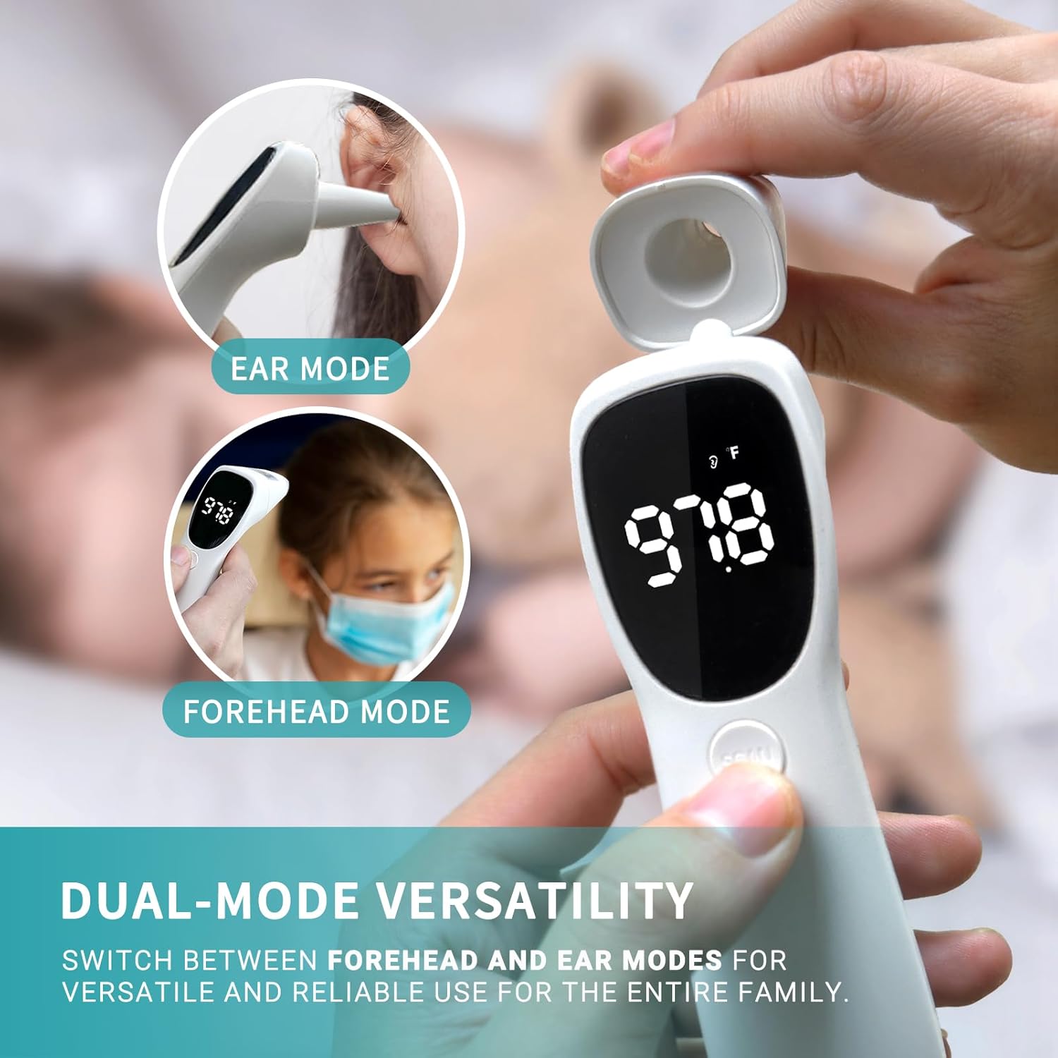 @AL21 Dual-Mode Infrared Thermometer for Forehead and Ear, No-Touch Fever Check

