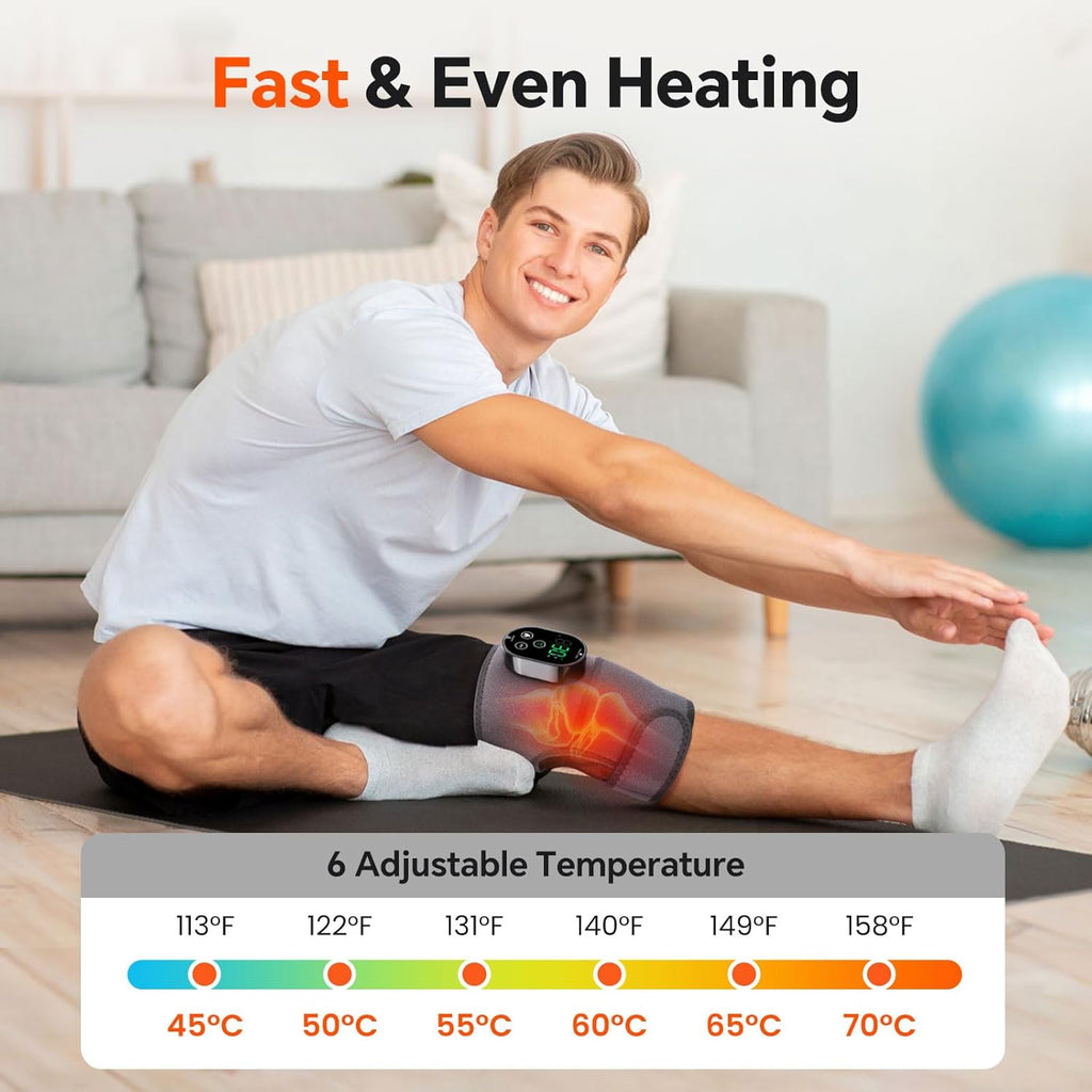 Cordless Heated Knee Massager with Heat, Vibration, Timer for Knee Pain Relief

