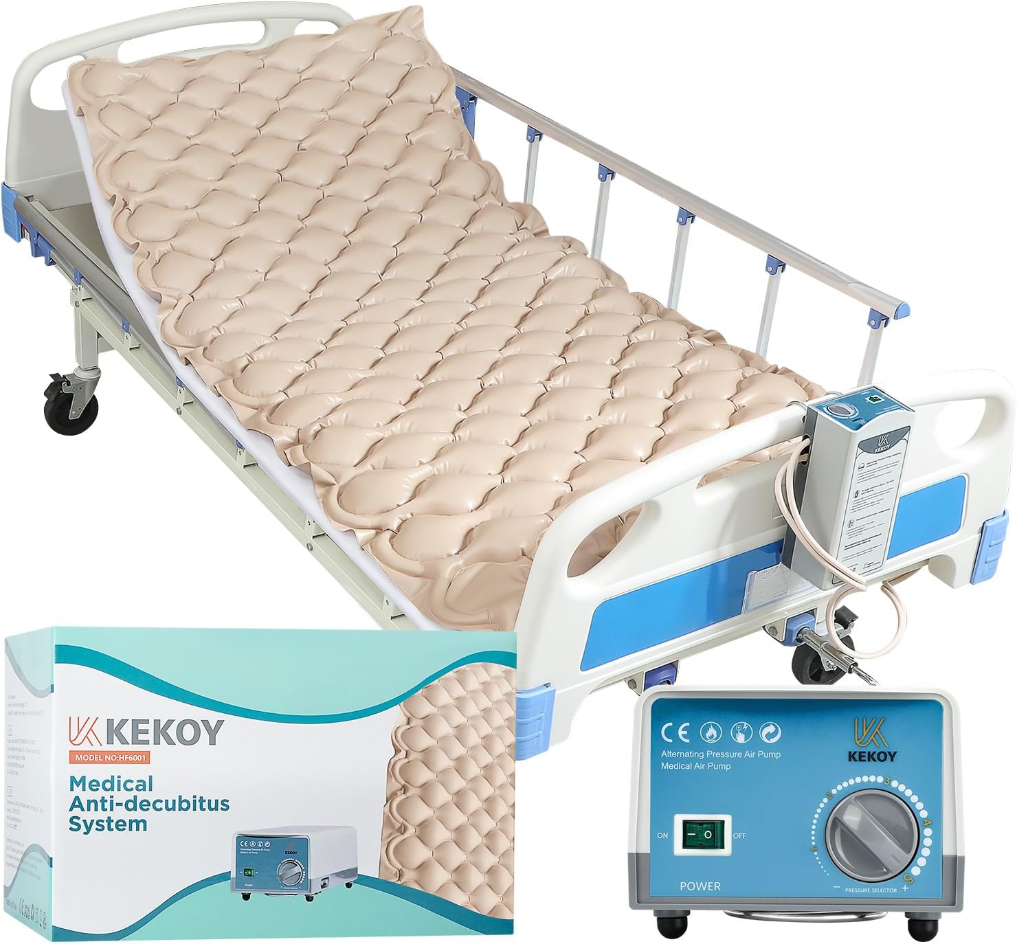 Kekoy Alternating Air Pressure Mattress Pad, Hospital Bed Sore Prevention, Waterproof

