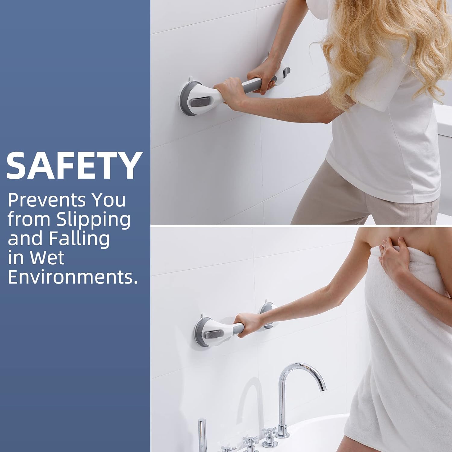 Grab Bars for Bathtubs and Showers No-Drill Suction Safety Handle Waterproof

