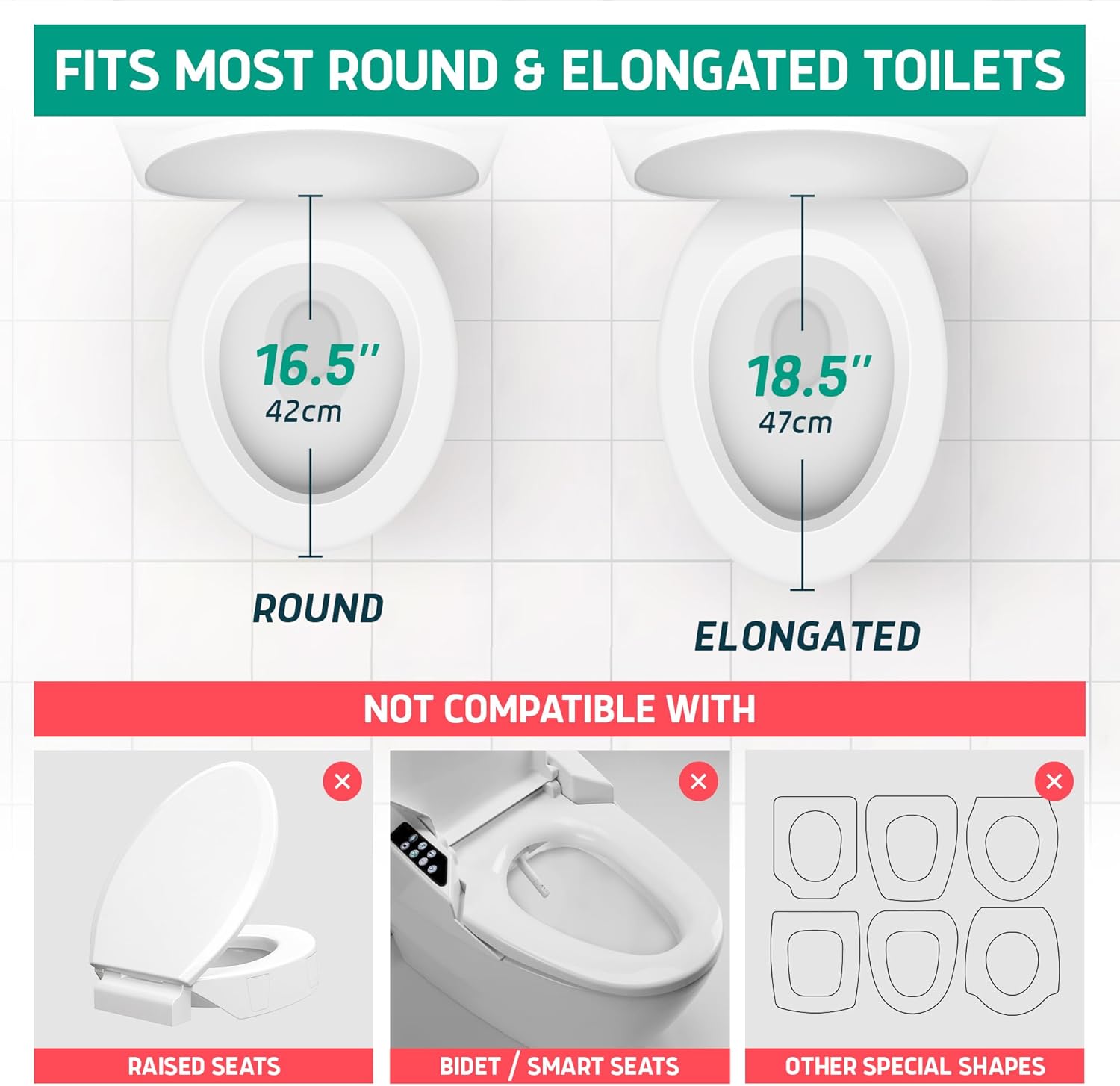 Lunderg Padded Toilet Seat Riser for Seniors, Firm High-Density Foam, Universal Fit

