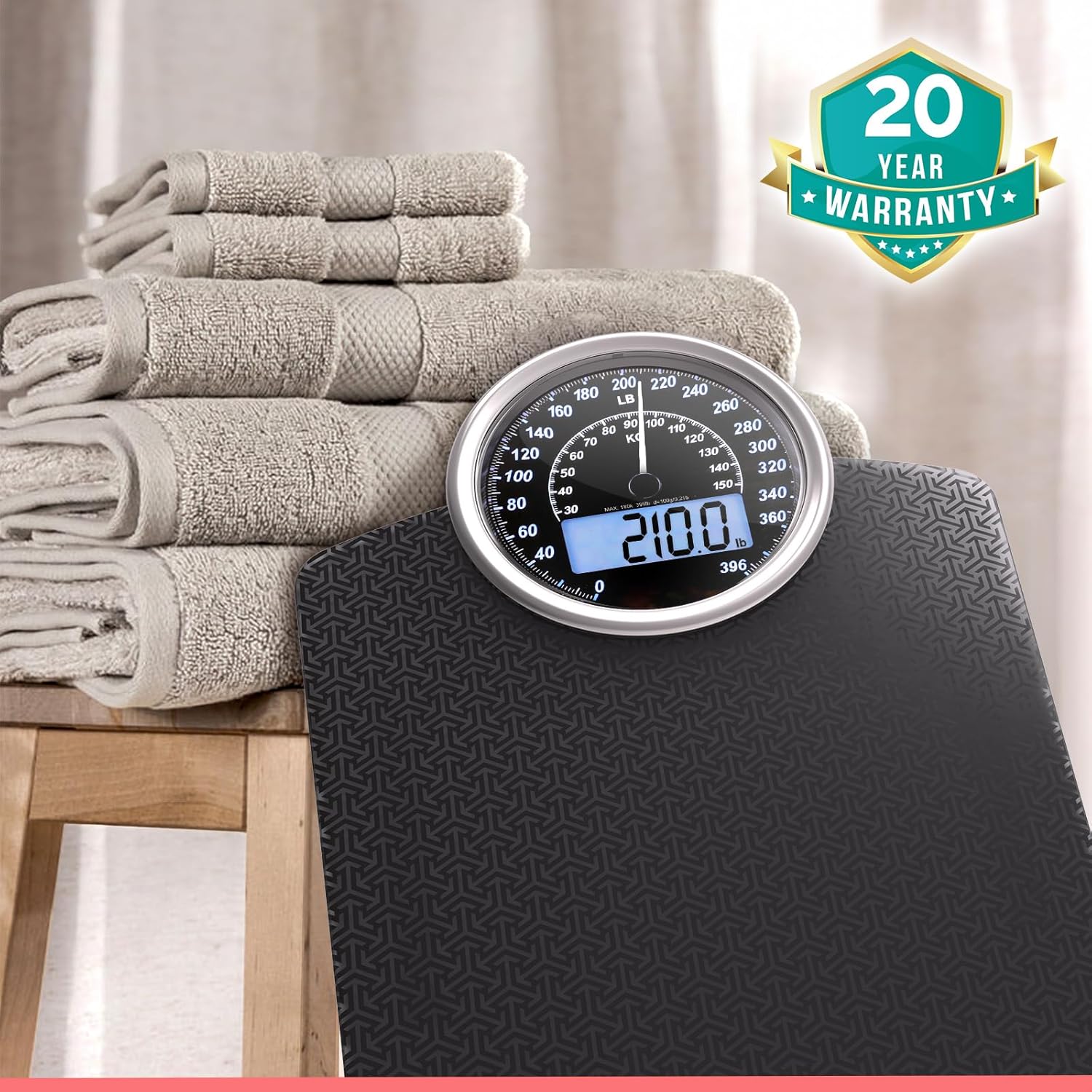 Adamson Hybrid 2-in-1 Analog Digital Bathroom Scale for Body Weight Tempered Glass

