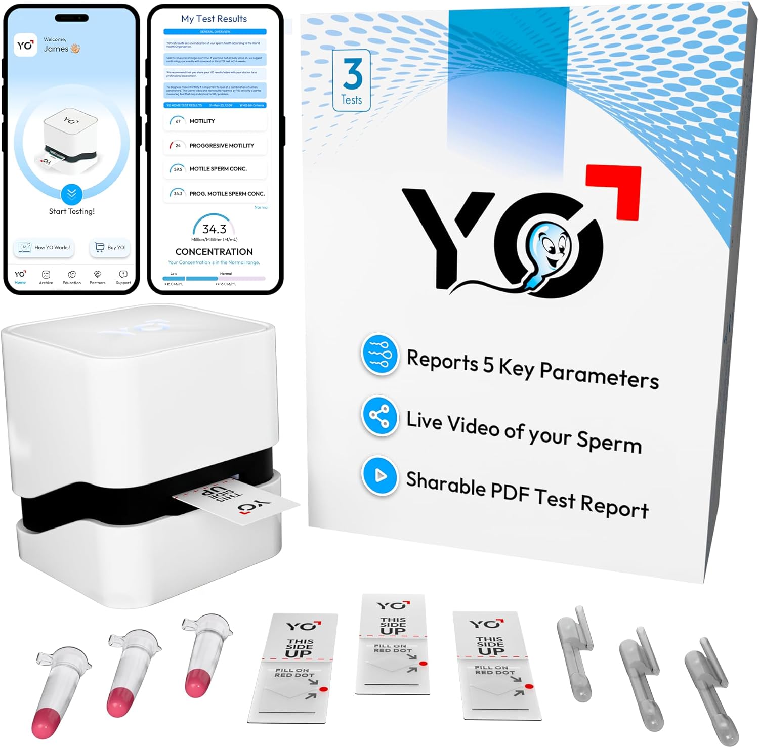 YO Home Sperm Test, FDA Cleared At-Home Semen Analysis for Concentration and Motility

