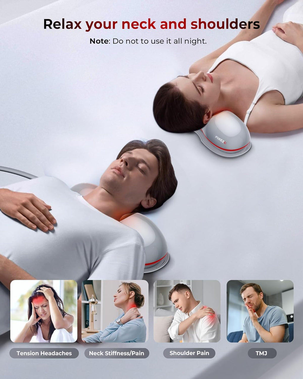 FliKEZE Heated Neck Stretcher with Red Light Therapy, Cervical Traction Device


