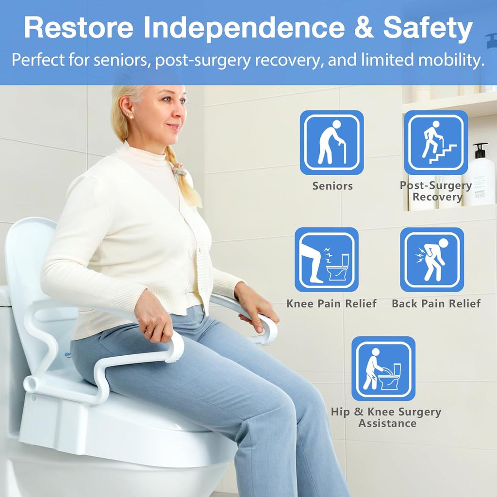 Soaids Raised Toilet Seat Riser with Handles, 3-Level Height Adjustable, 300 lb

